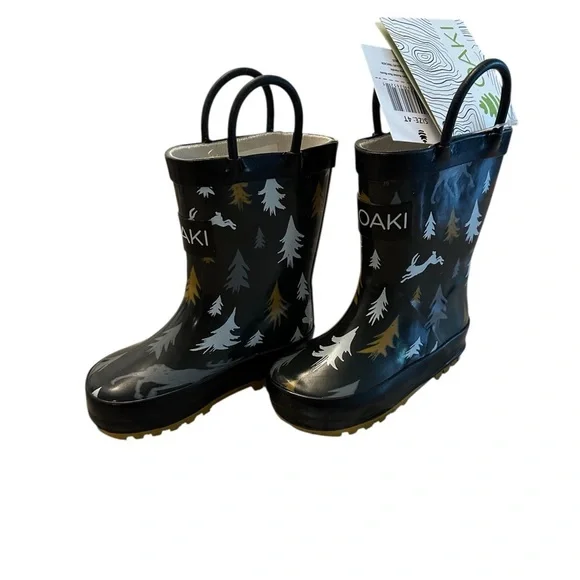 Oaki Black Wildlife Tracker Rain Boots Toddler 4T NWT - Picture 2 of 10